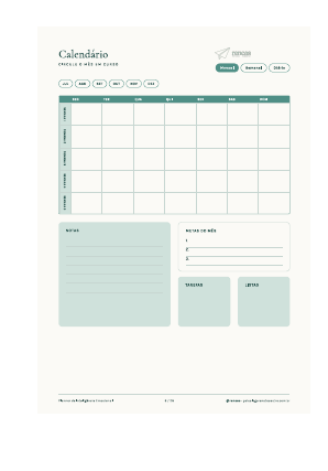 Calendário mensal do planner